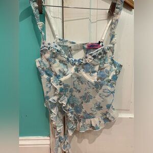 Edikted Floral Blue Ruffle Top